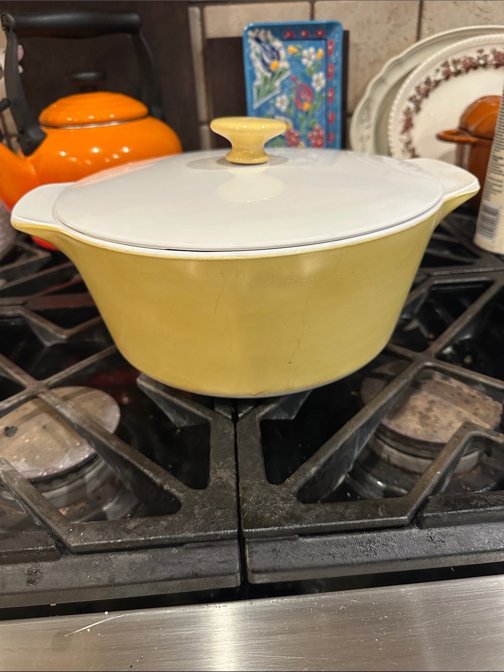 Corningware Yellow Ceramic Casserole with White Lid